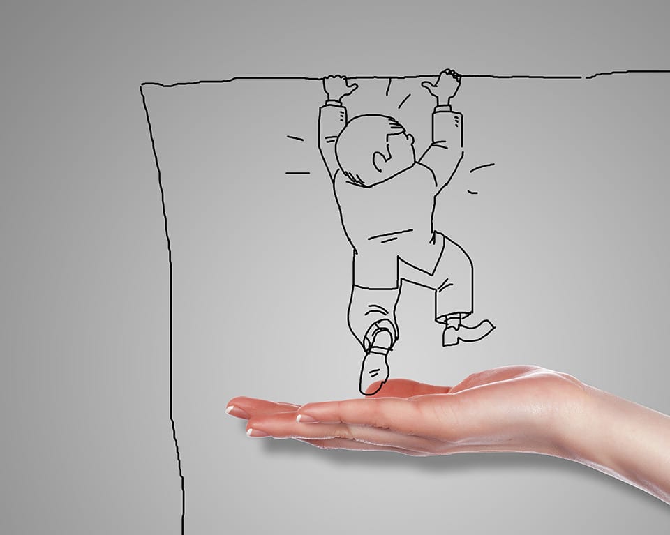 illustration of a man receiving a helping hand from another person